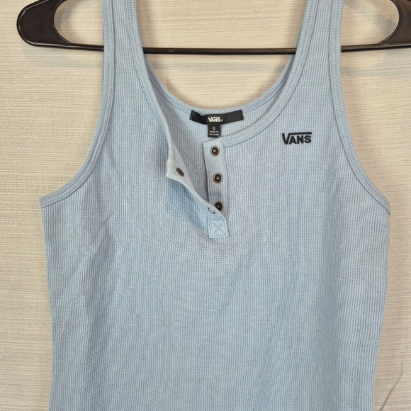 Vans Tank Top Womens Small Light Blue Waffle Knit 1/4 Button Summer Outdoors Sun - Picture 5 of 11
